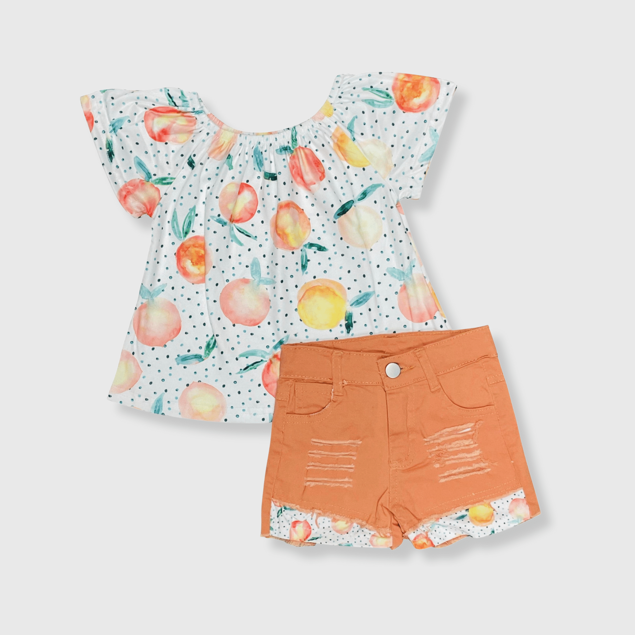 Peach Polka Dot Orange Shorts Outfit: X-Large (5-6 years)