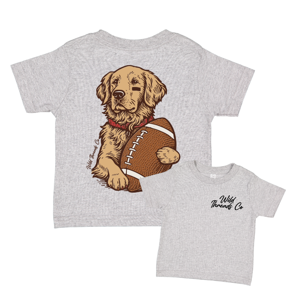Golden Retriever Football Tee: Light-heather-gray