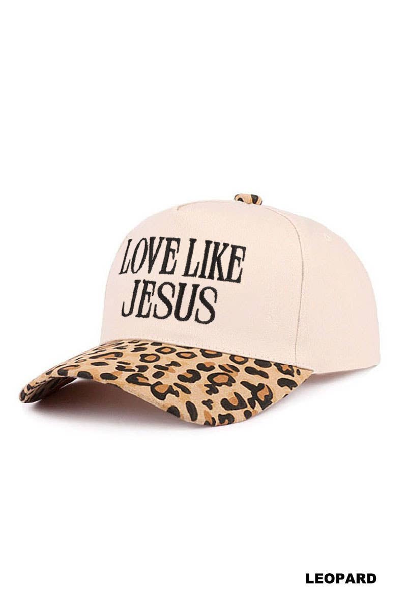 0304 Love Like Jesus Two Tone Cotton Hat SI-29584: LEOPARD-195928 / OS
