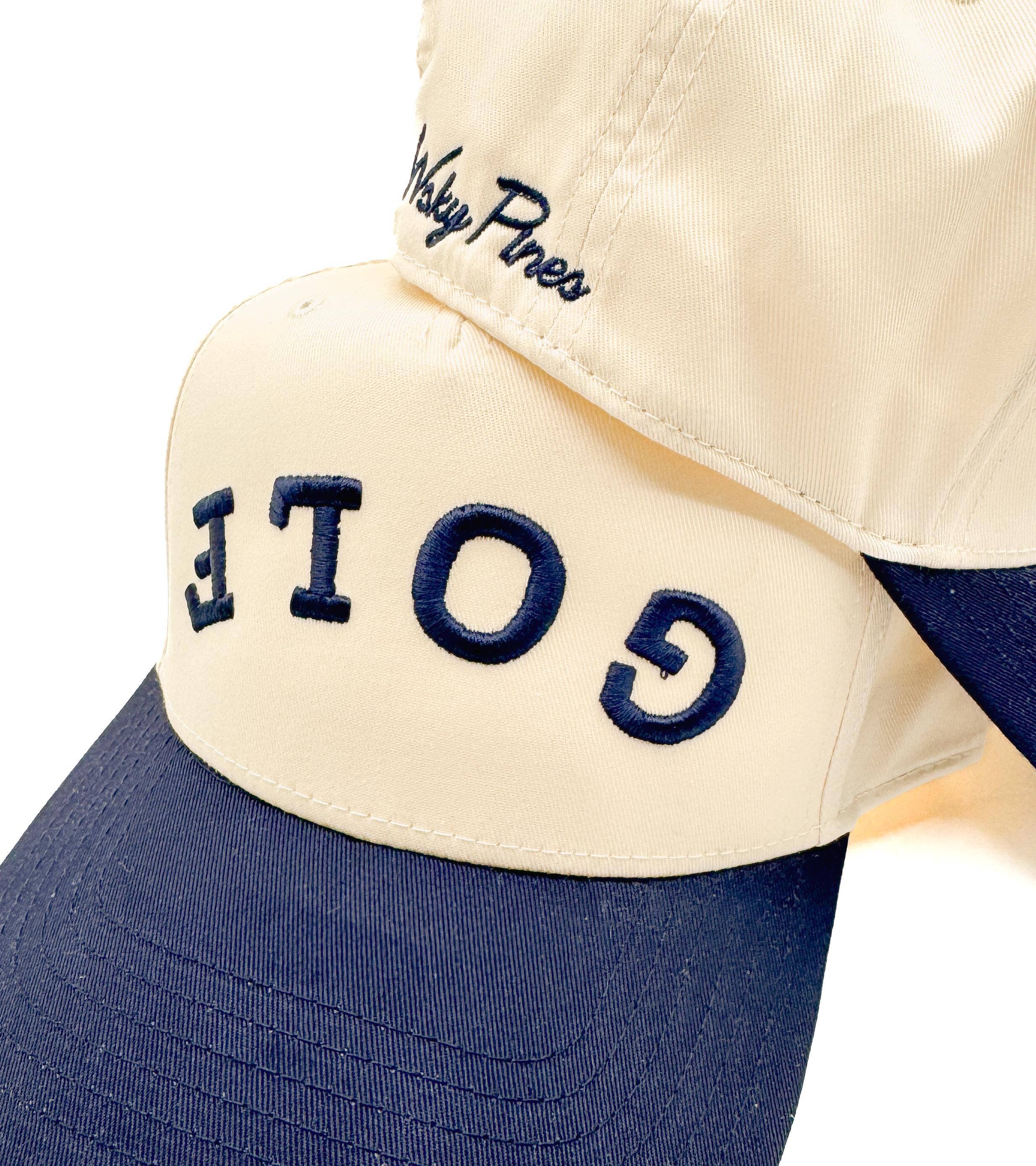 Tan & Navy 'GOLF' Embroidered Trucker Hat - Snapback Golf Cap