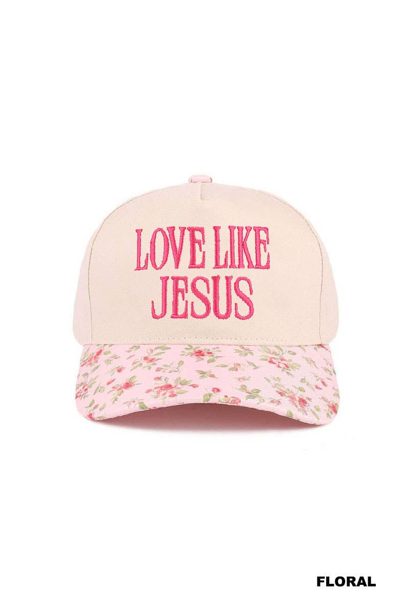0304 Love Like Jesus Two Tone Cotton Hat SI-29584: FLORAL-195933 / OS