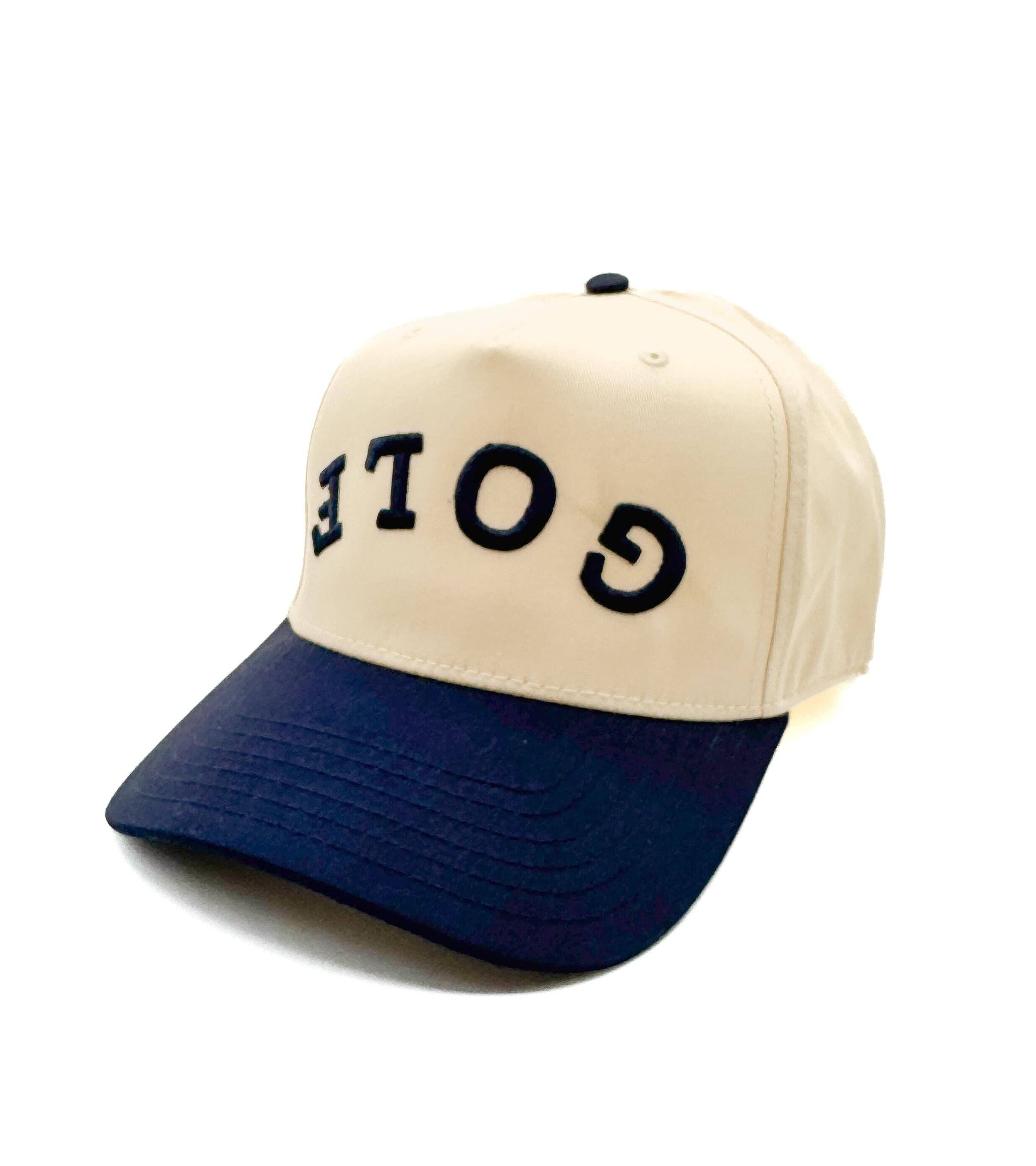 Tan & Navy 'GOLF' Embroidered Trucker Hat - Snapback Golf Cap