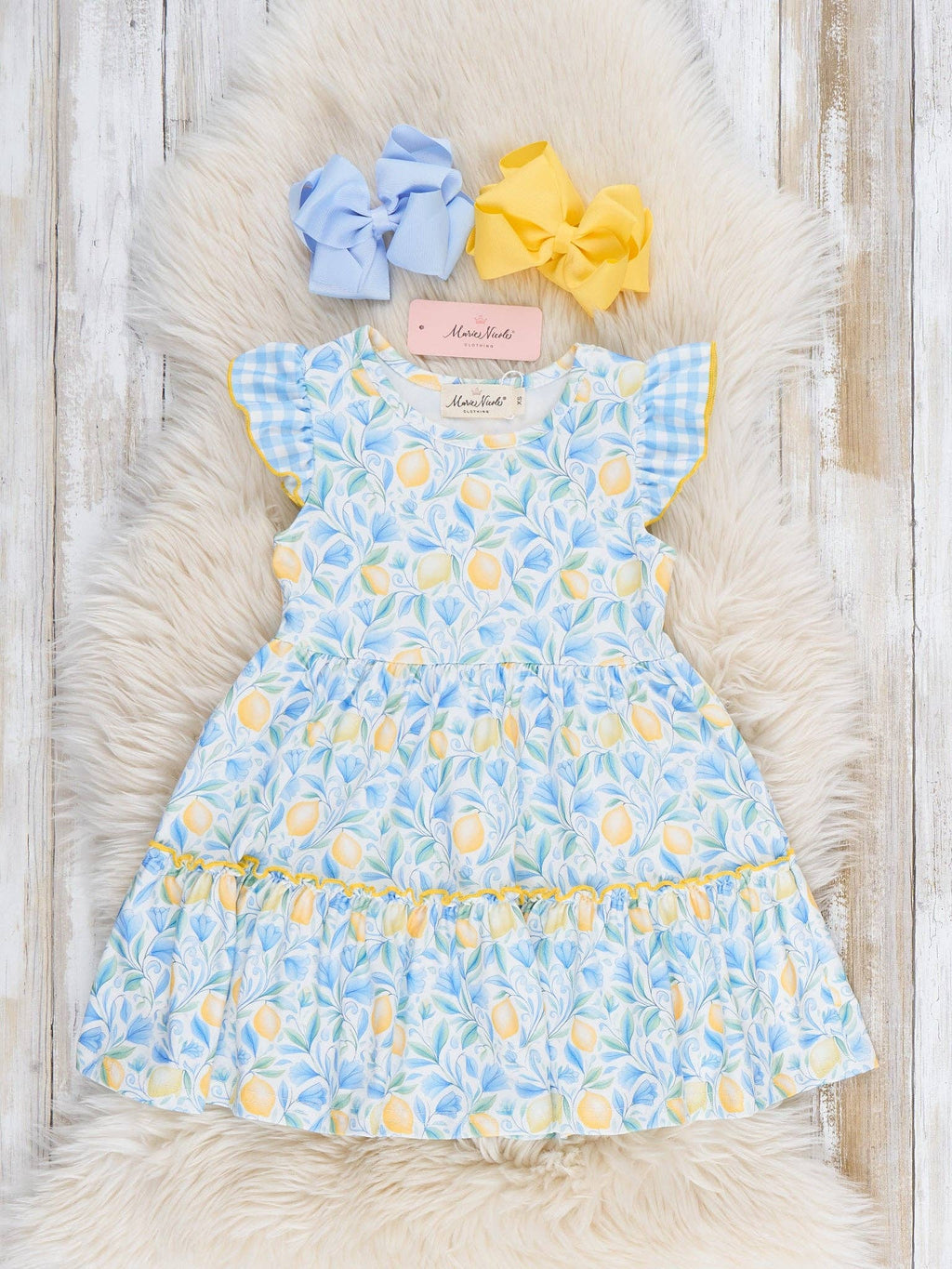 Sunny Lemons Gingham Ruffle Dress: XL(5yrs)