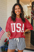 LAS USA Graphic Half Sleeve Loose Ribbed Top (S-XL)