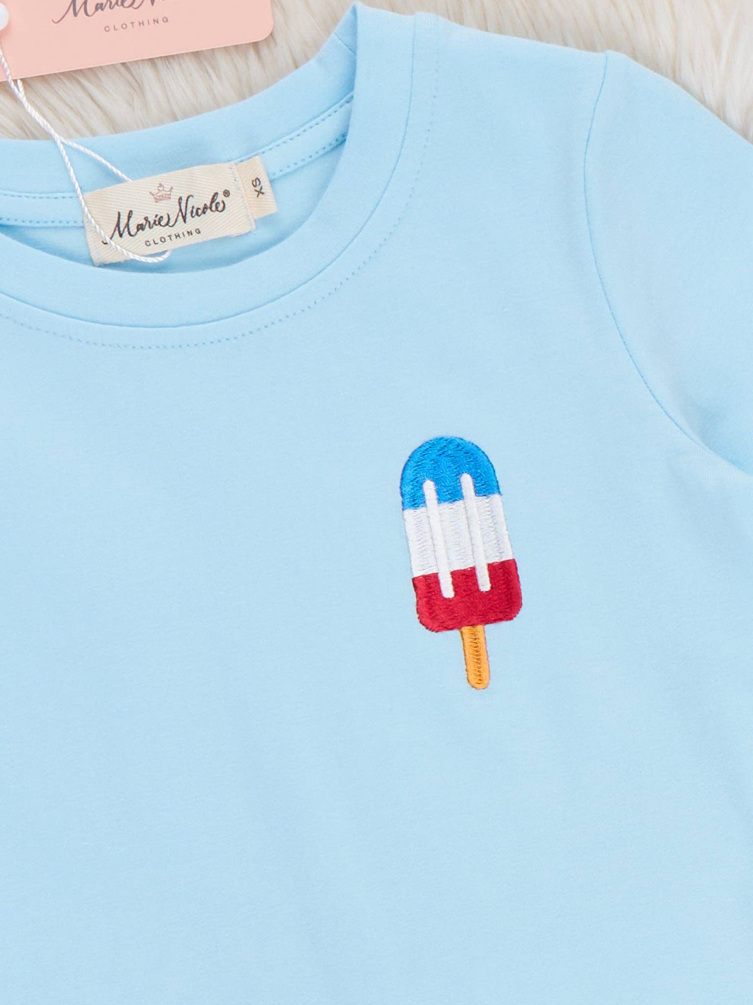 Patriotic Popsicles Embroidered Cotton Outfit: XL(5yrs)