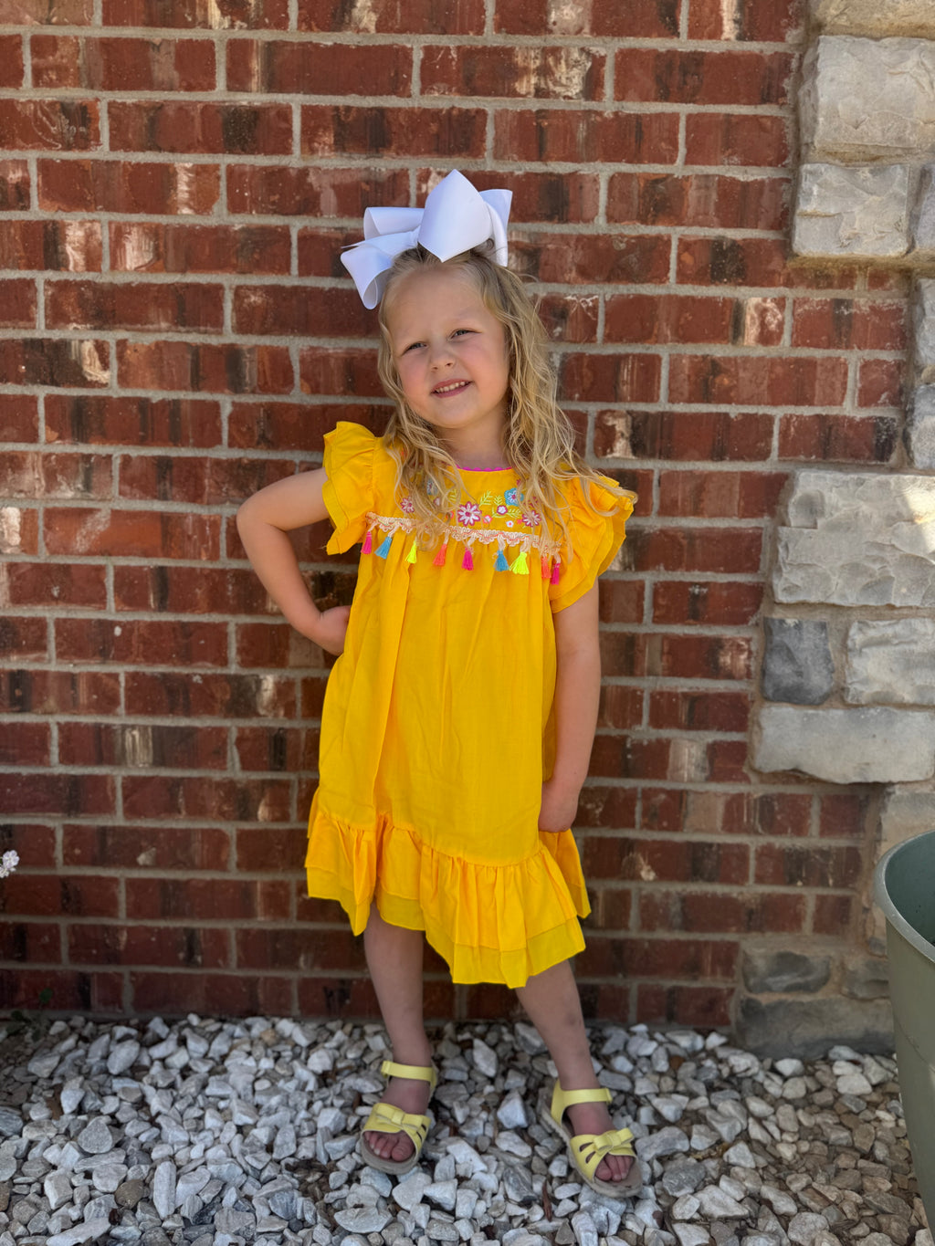 Yellow Floral Embroidered Dress