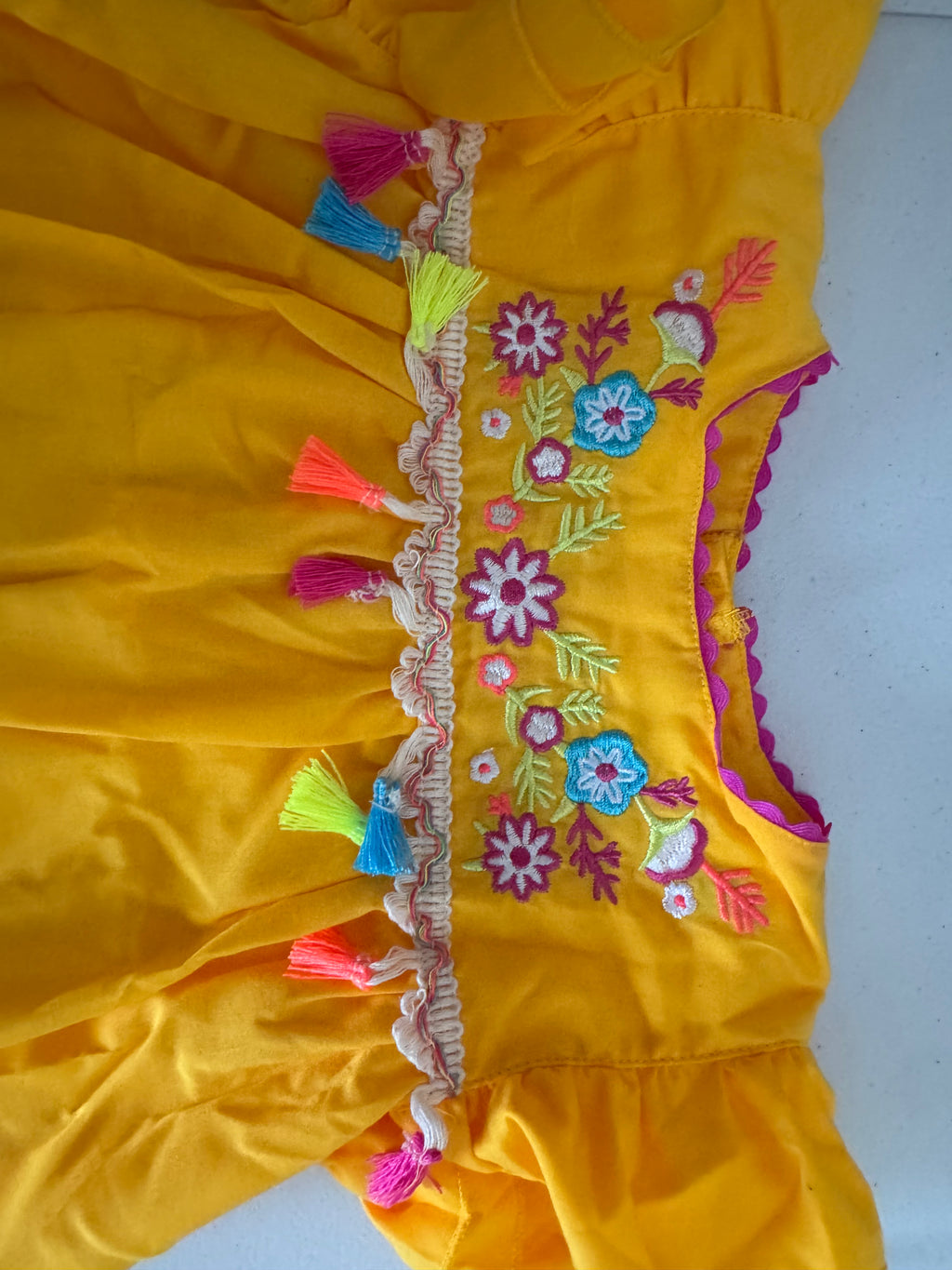 Yellow Floral Embroidered Dress