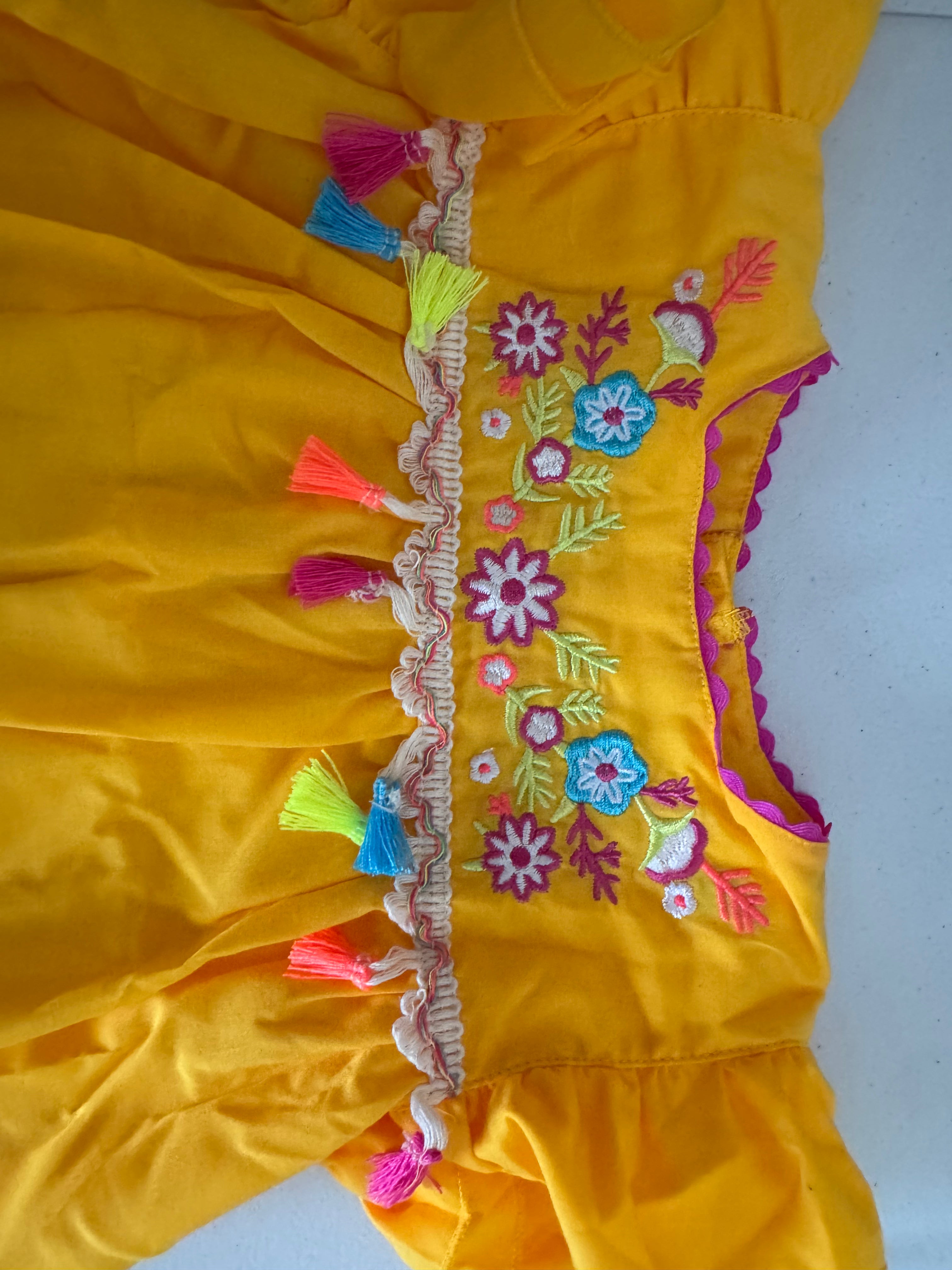 Yellow Floral Embroidered Dress