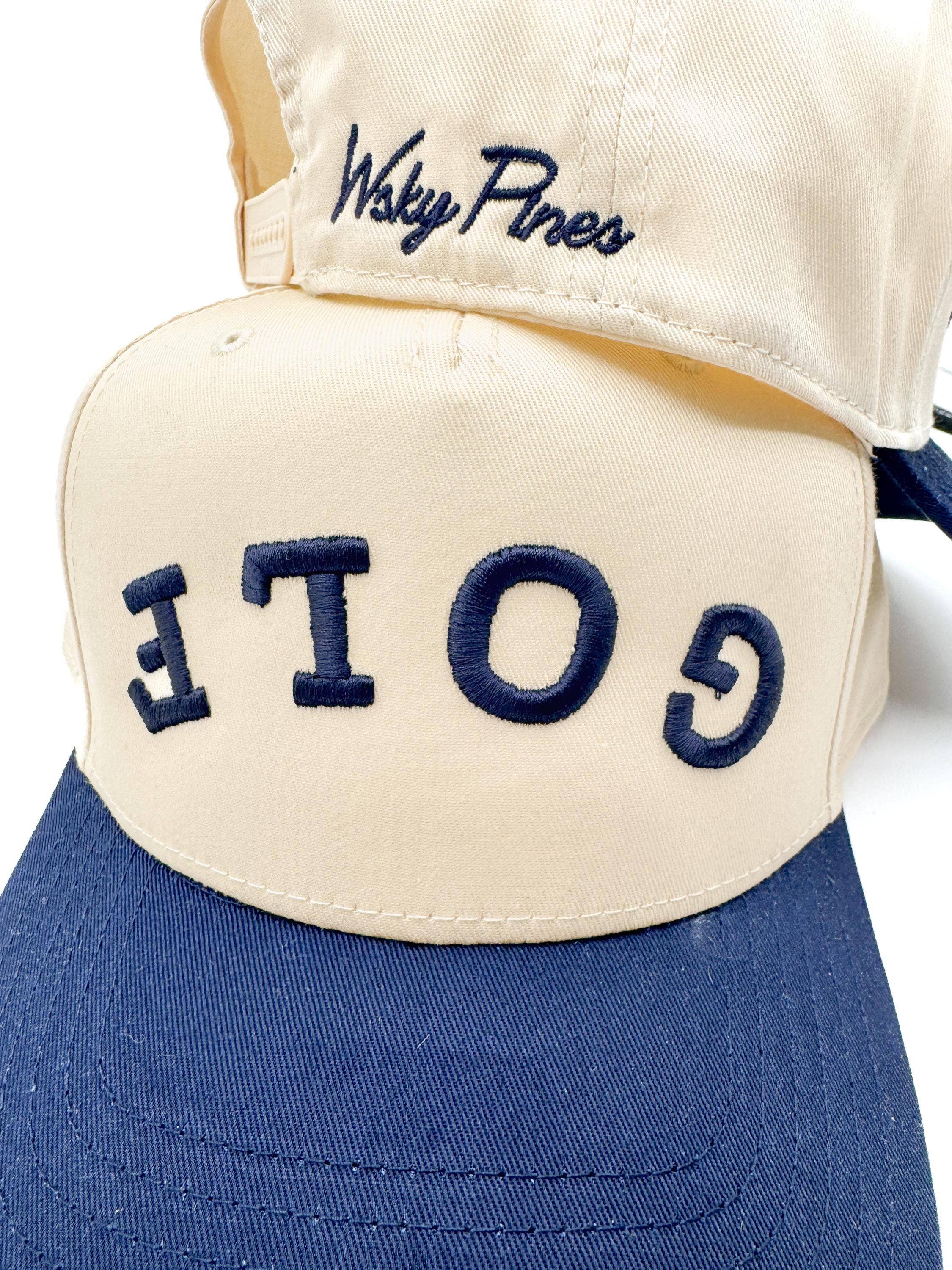 Tan & Navy 'GOLF' Embroidered Trucker Hat - Snapback Golf Cap