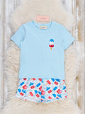 Patriotic Popsicles Embroidered Cotton Outfit: M(3yrs)