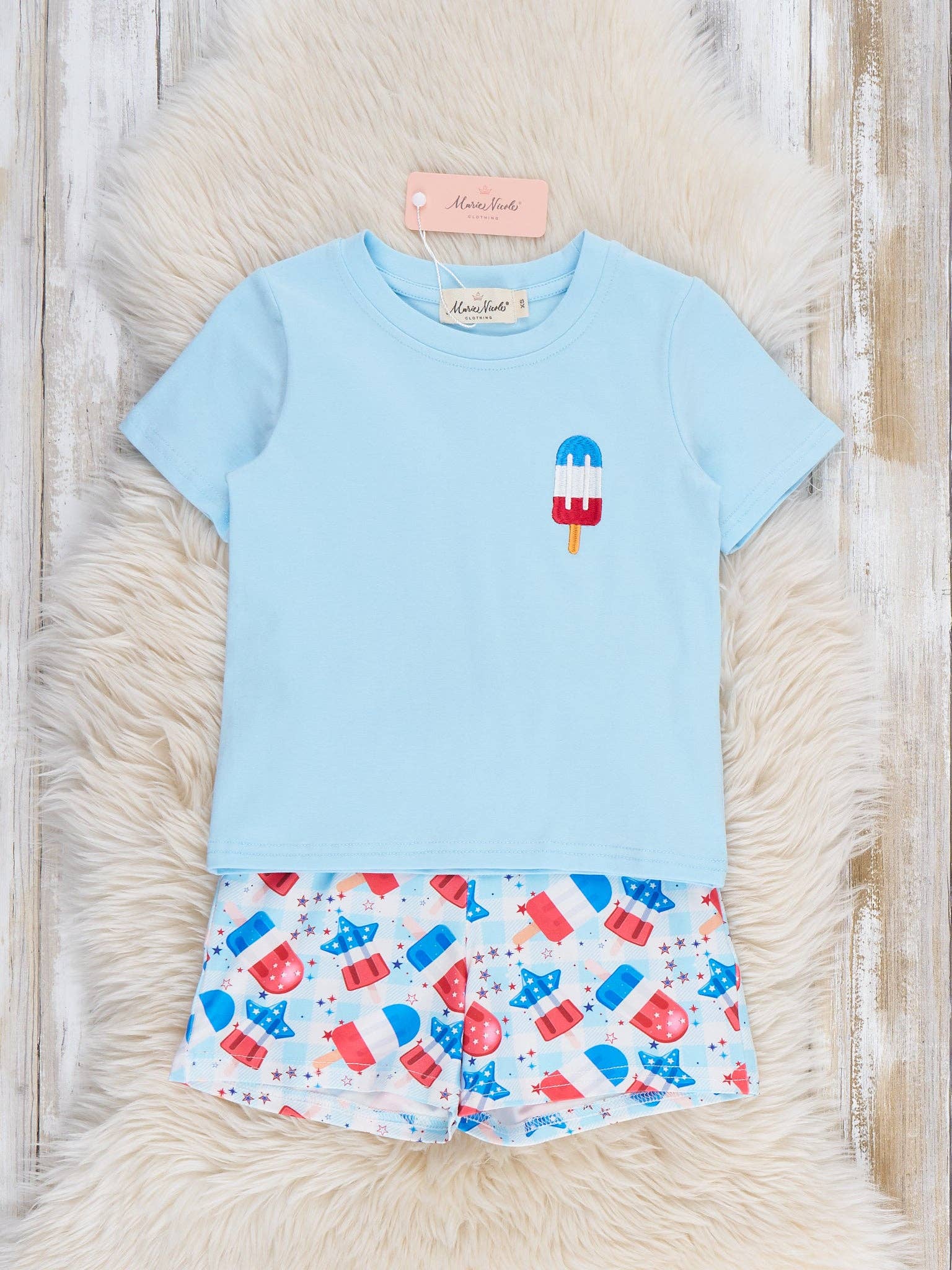 Patriotic Popsicles Embroidered Cotton Outfit: L(4yrs)