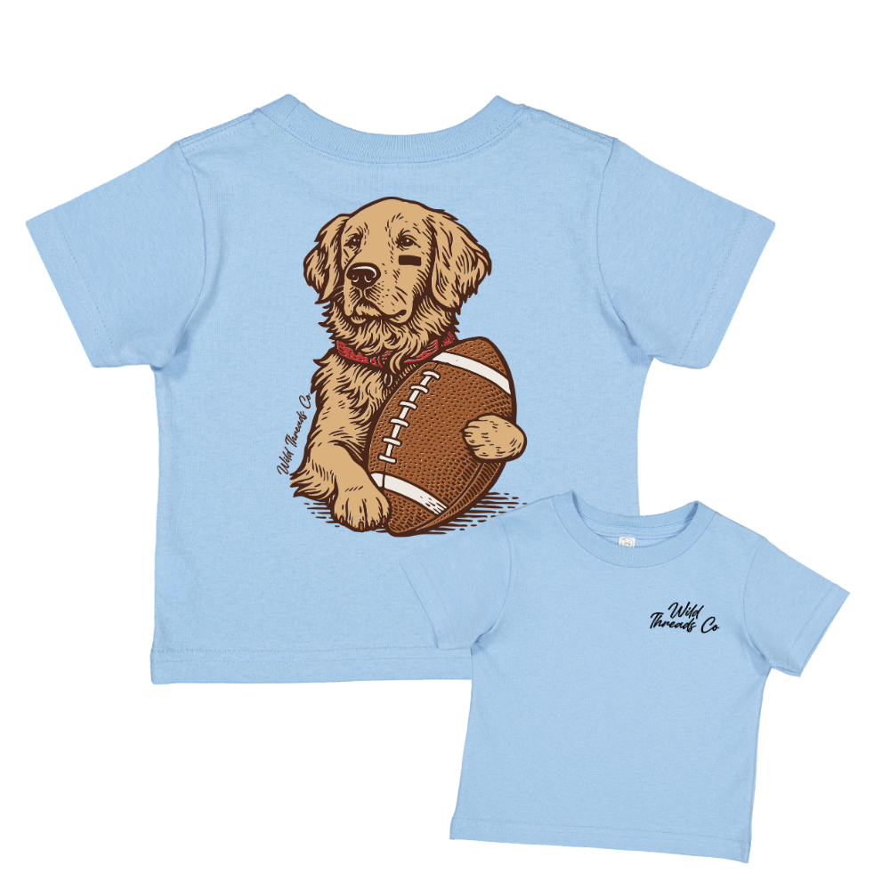 Golden Retriever Football Tee: Light-heather-gray