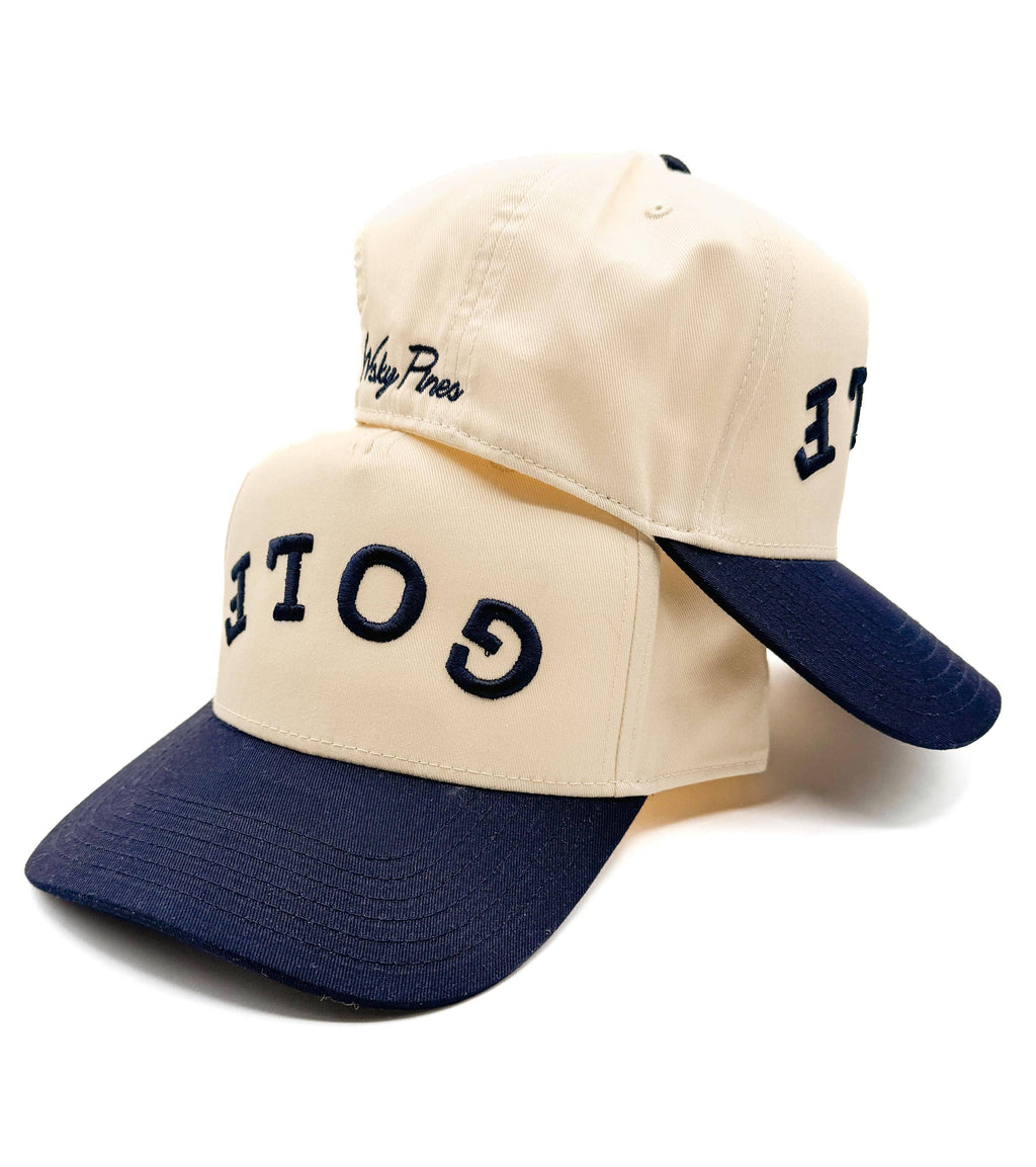 Tan & Navy 'GOLF' Embroidered Trucker Hat - Snapback Golf Cap