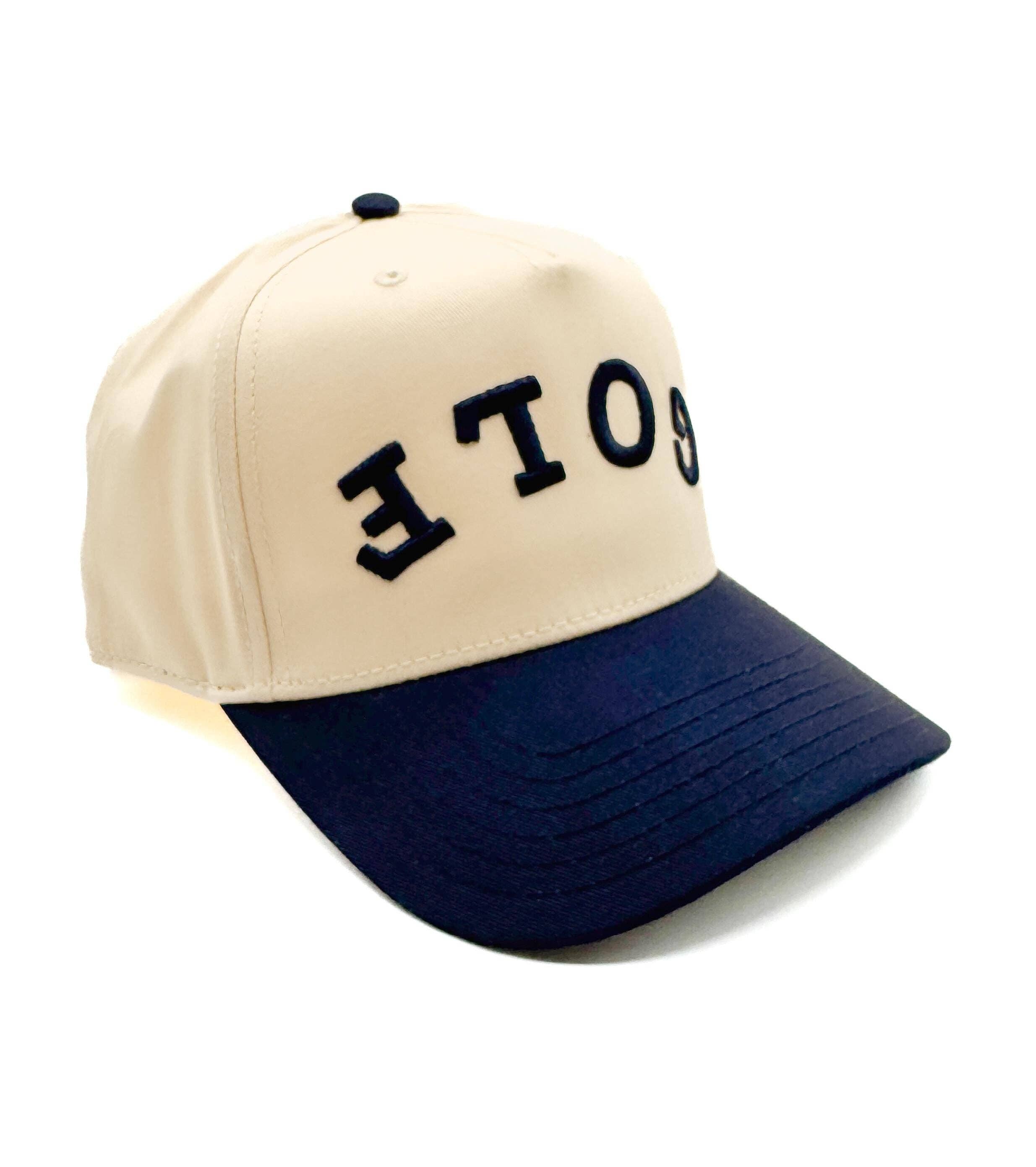 Tan & Navy 'GOLF' Embroidered Trucker Hat - Snapback Golf Cap