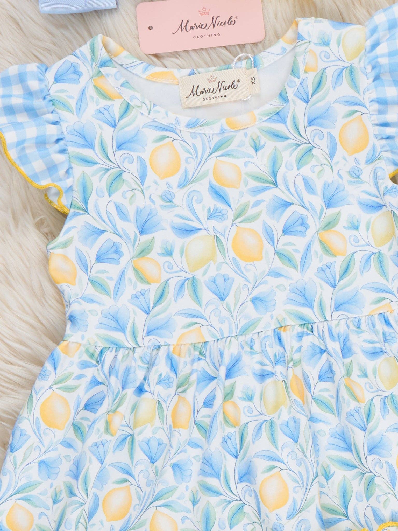 Sunny Lemons Gingham Ruffle Dress: XL(5yrs)